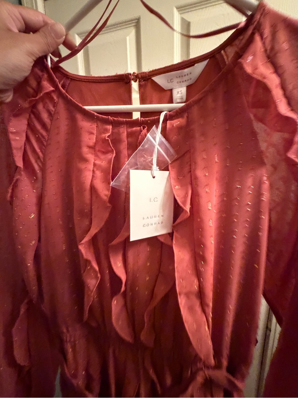 Rust Ruffle Long-Sleeve Dress - Picture 2 of 3